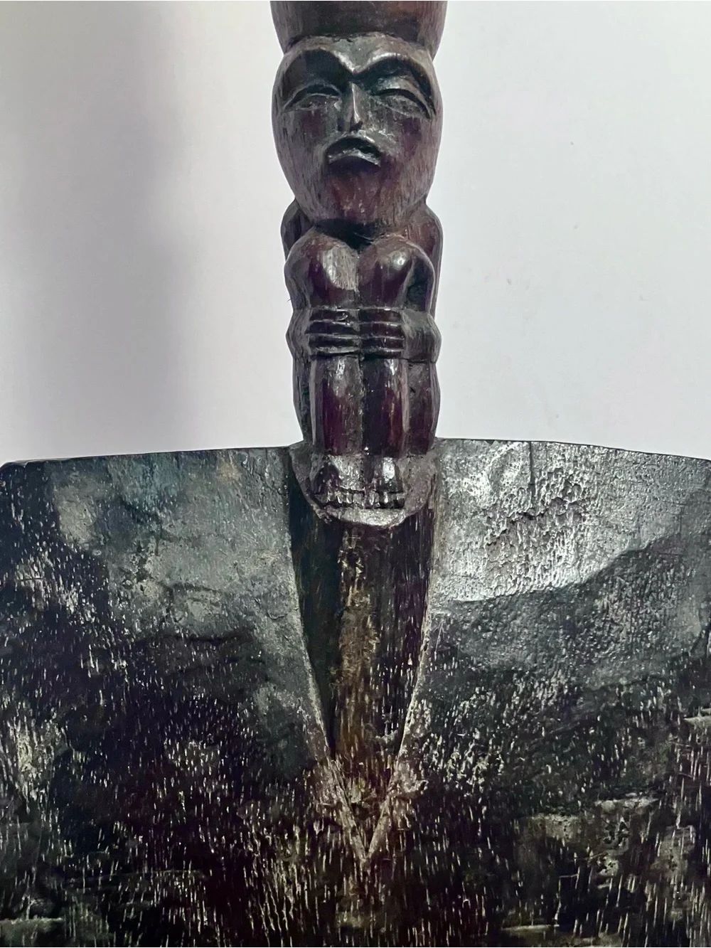 Vintage INDONESIAN RICE PADDLE / Hand Carved HARDWOOD / Lombok / 3 FIGURE HANDLE